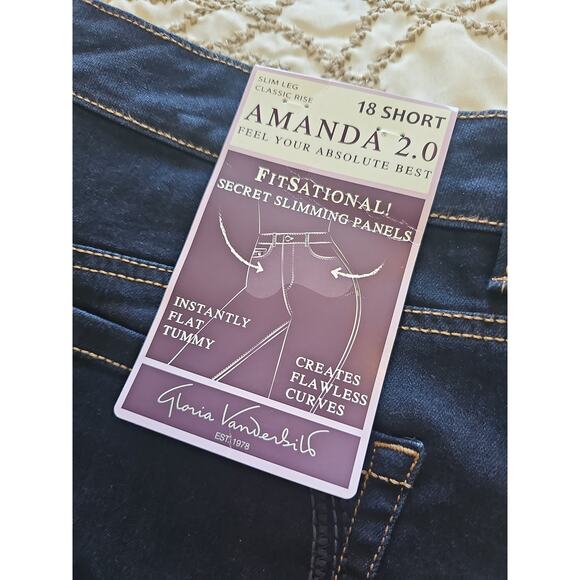 NWT Gloria Vanderbilt Slim Leg Jeans Womens 18 Short Amanda 2.0 Slimming - Picture 7 of 11
